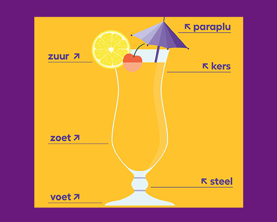 Cocktailglas met verschillende elementen